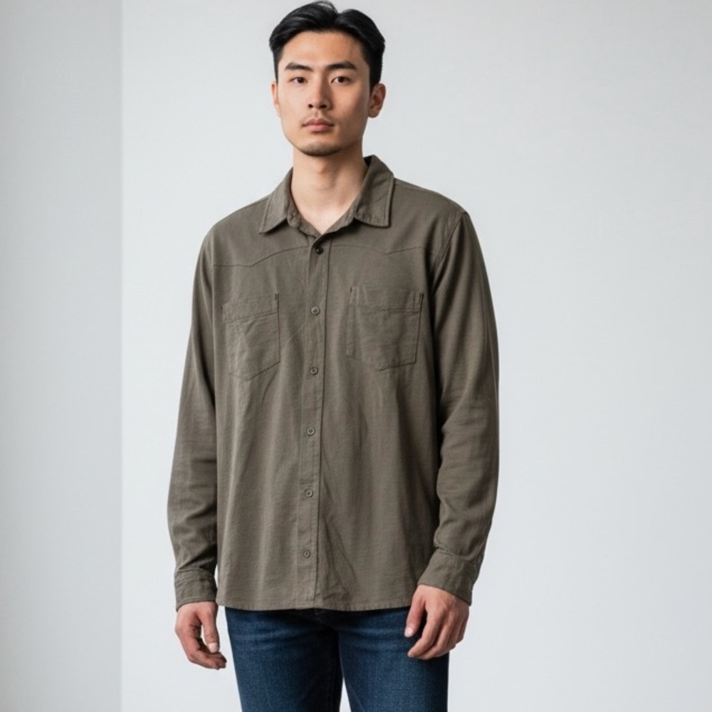 Orvis Brown Bromley Cotton Slub Long Sleeve Button Down Shirt - Size XL